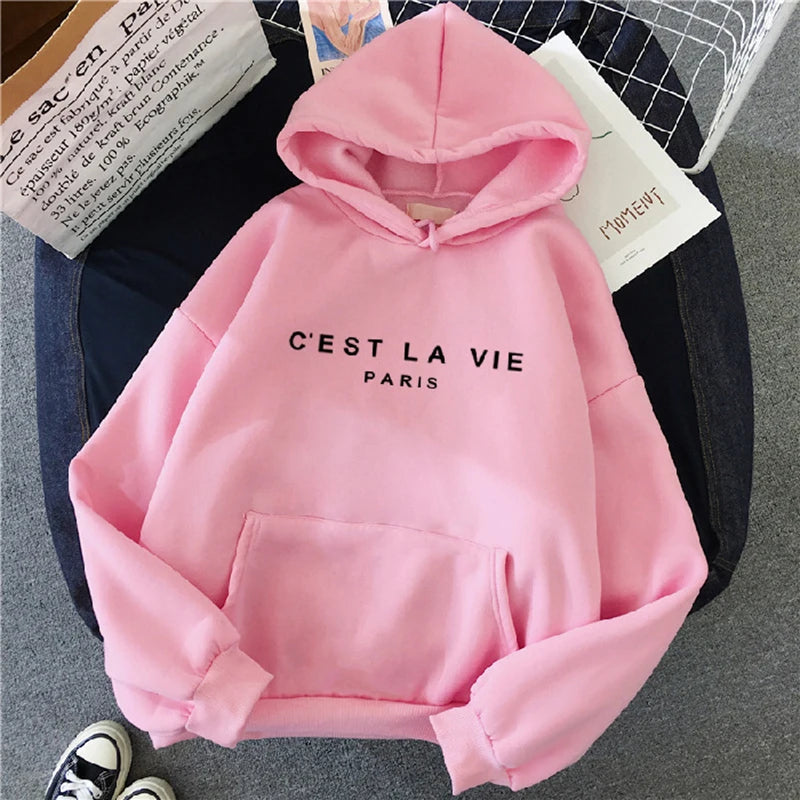 Frauen Casual Drucken Lose Hoodies Frühling Langarm Mit Kapuze Sweatshirt Harajuku Einfache Tops Faul Stil Pullover 2023 Streetwear