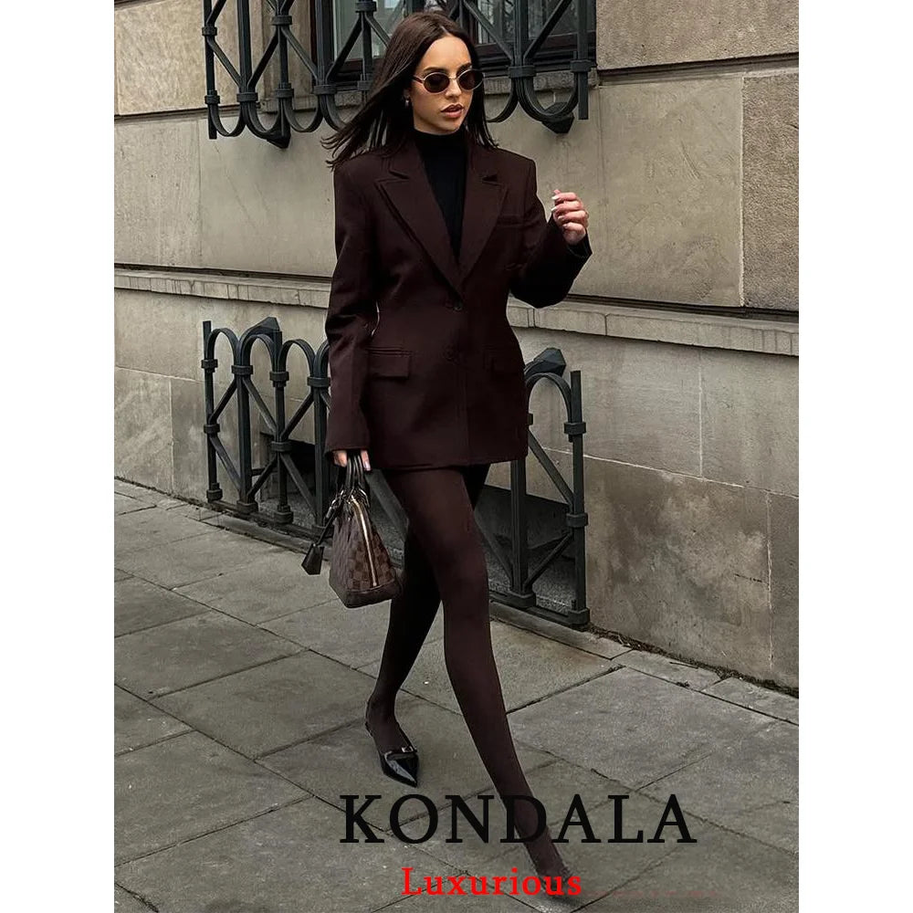 KONDALA Chic Casual Solide Frauen Anzug Taschen Taste Blazer Gerade Lose Hosen Zipper Rock Neue Mode 2025, Herbst Winter Sets