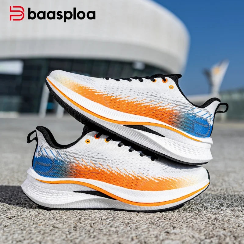 Baasploa Herren-Laufschuhe, atmungsaktiv, leicht, professionelle Sport-Turnschuhe, männliche Komfort-Turnschuhe mit Carbonplatte, rutschfeste Marathon-Turnschuhe