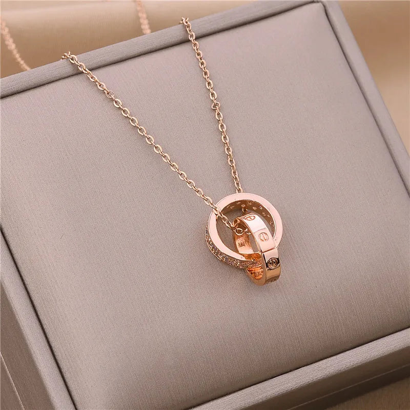 Neue Trendy Zirkon Kristall Anhänger Edelstahl Halskette Für Frauen Koreanische Mode Weibliche Sexy Schlüsselbein Kette Schmuck Großhandel