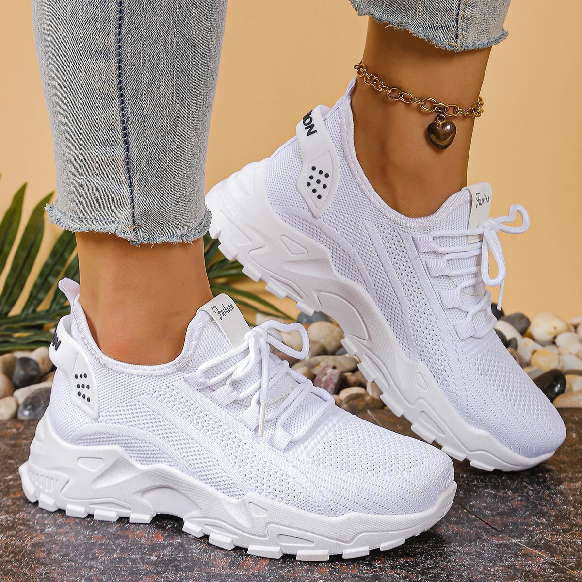 Freizeitschuhe für Damen, trendig und vielseitig, Mesh, atmungsaktiv, weiche Sohle, Schnür-Freizeitsportschuhe