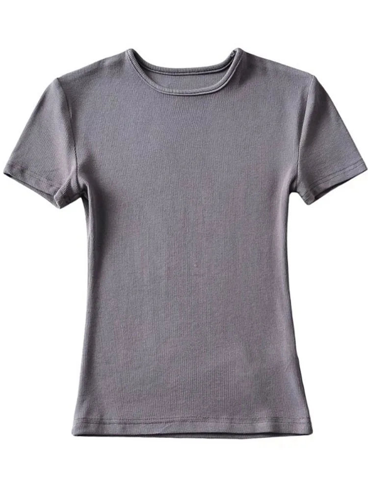 Casual Sommer Frau Skinny Fit T-shirt Enge Kurzhülse O-ansatz T Grundlegende Solide Crop Tops T Shirt