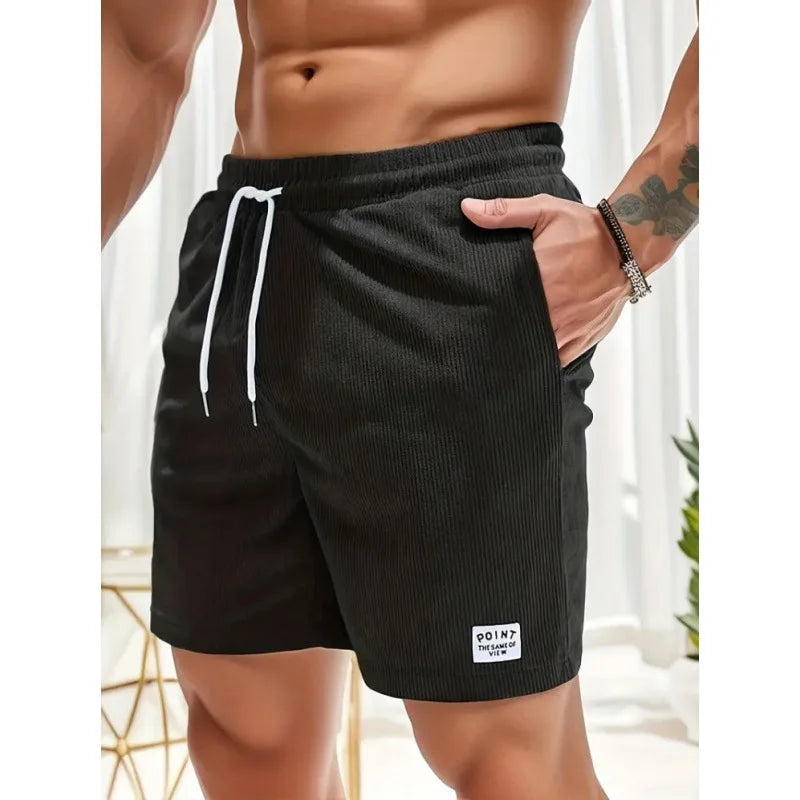 Sommer Cord-Shorts für Herren, dünn, schnelltrocknend, einfarbig, lässige Sport-Jogging-Shorts, locker geschnitten, 5-Punkte-Shorts über dem Knie, Cargo-Hose