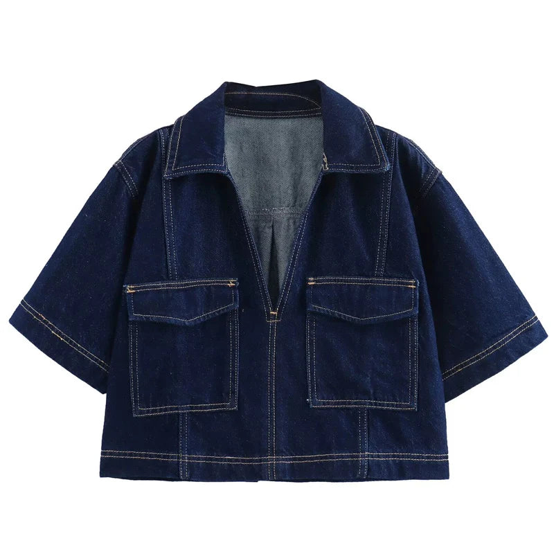 HXAO Asymmetrischer Jeansrock, kurze Sets, zweiteiliges Set für Damen, Sommer-Outfits, bauchfreies Jeanshemd, Anzug, Mini-Culottes-Set mit hoher Taille