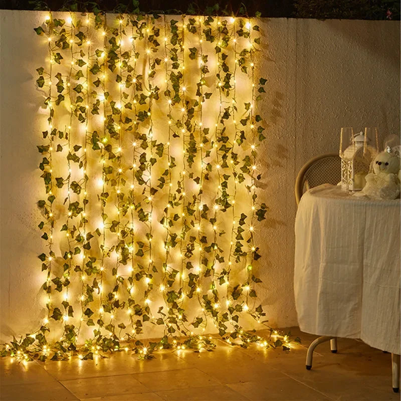 Blume grünes Blatt Schnur Lichter künstliche Rebe Lichterketten batterie betriebene Weihnachts baum Girlande Licht für Hochzeit Wohnkultur