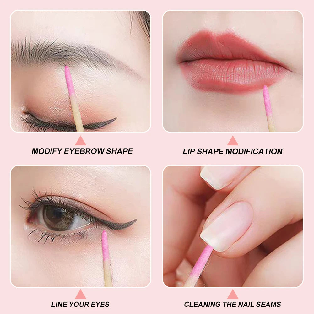 400 Stück rosa Doppelkopf-Nagelkunst-Nagelhautschieber-Entferner, 7 cm, orangefarbene Holzstäbchen, Wattestäbchen, sauberes Werkzeug für Nagel-Strass-Make-up