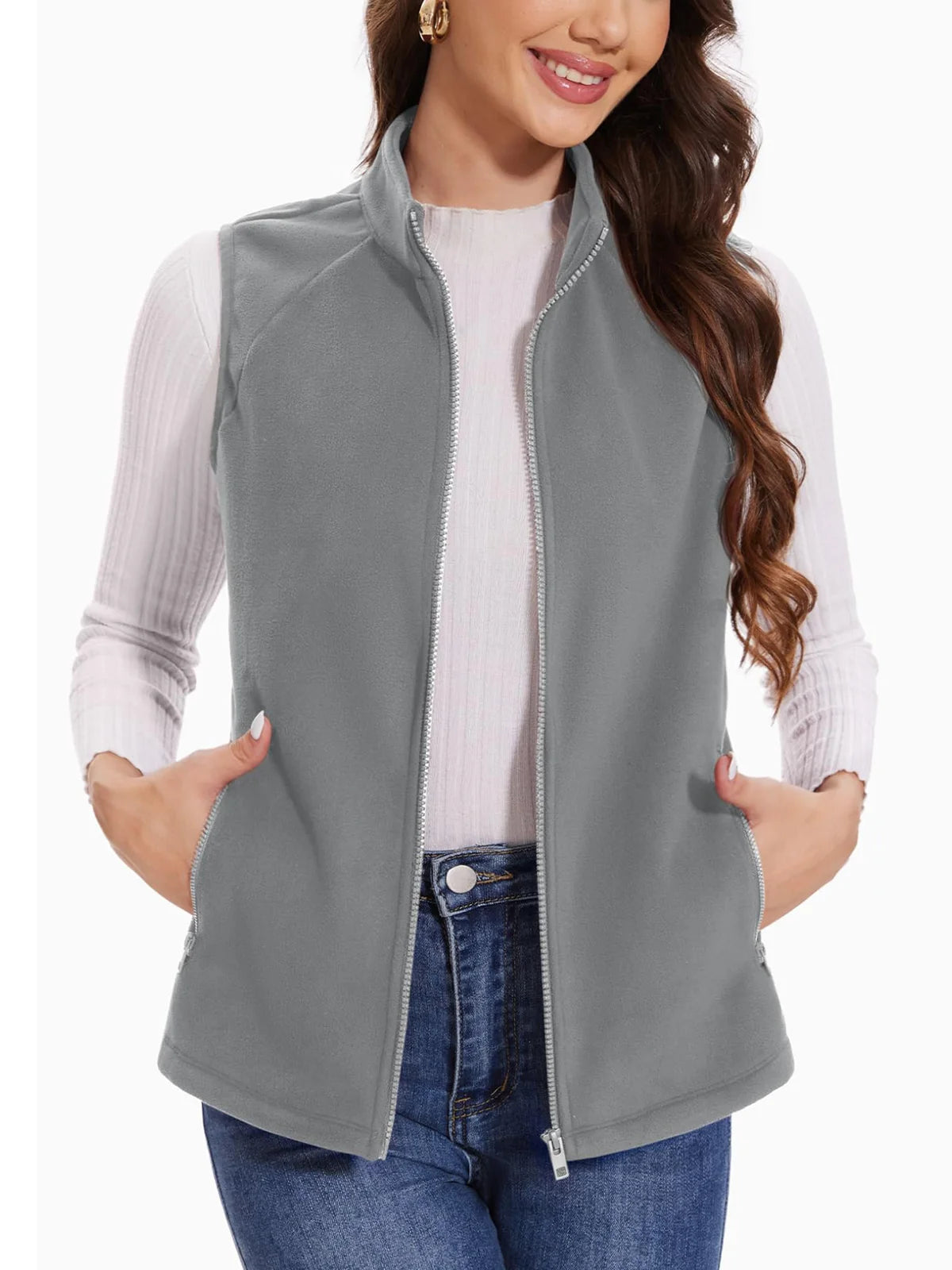 TACVASEN Herbst Winter Fleece Weste Damen warme ärmellose Jacken mit durchgehendem Reiß verschluss leichte Outdoor-Wander weste weibliche Weste