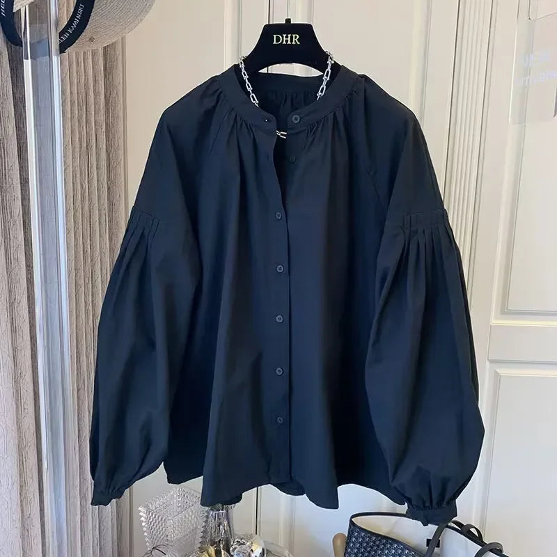 Frühling Herbst Casual Chiffon Hemd Frauen Shirts Mode Weibliche Lange Hülse O-ansatz Lose Feste Bluse Tops Büro Dame Shirts
