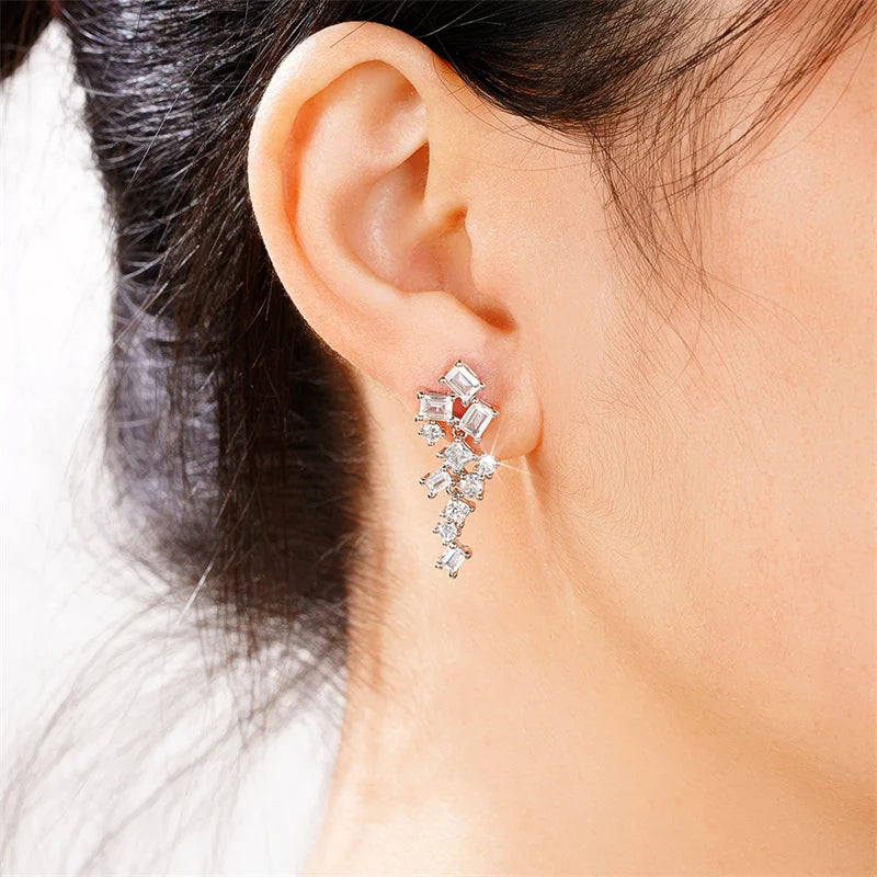 Huitan geometrische Kristall kubischen Zirkon baumeln Ohrringe einfache stilvolle Design Temperament Ohrringe für Frauen Hochzeit Trend Schmuck