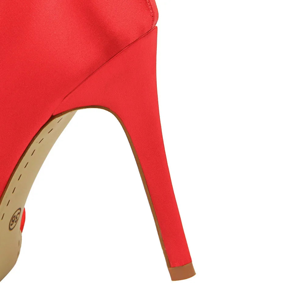 Damen Glamouröse Blaue 9,5cm Hohe Absätze Pumps Modische Satin Spitze Schuhe Elegante Trendige Abend-Bankett-Kleiderschuhe