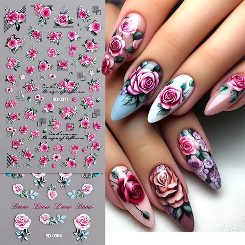 1 Stück 5D geprägte Lavendelblume Nagelaufkleber Frühling Blumenblätter selbstklebende Schieber Rose Schmetterling Aufkleber Maniküre Dekoration