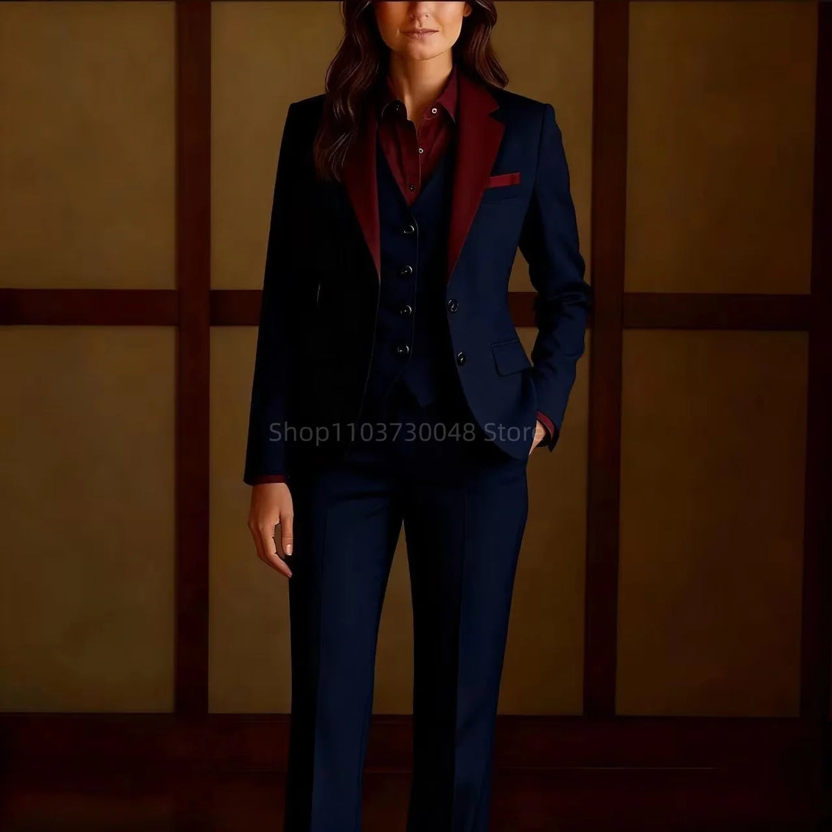 Modischer Einfarbiger Slim-Fit Damen-Businessanzug 3-Teiliges Set mit Blazer Weste Hose für Büro Arbeit Formelle Hochzeit Hosenanzug Outfit