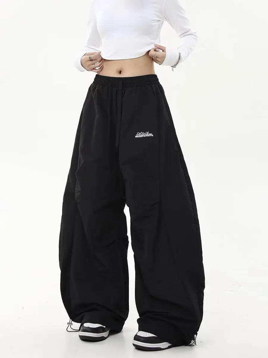 Casual Chic Sweatpant Retro Passenden Oversize frauen Breite Bein Hose Niedrige Taille Kordelzug Dame Cargo Hosen Y2K Hip Hop Streetwear