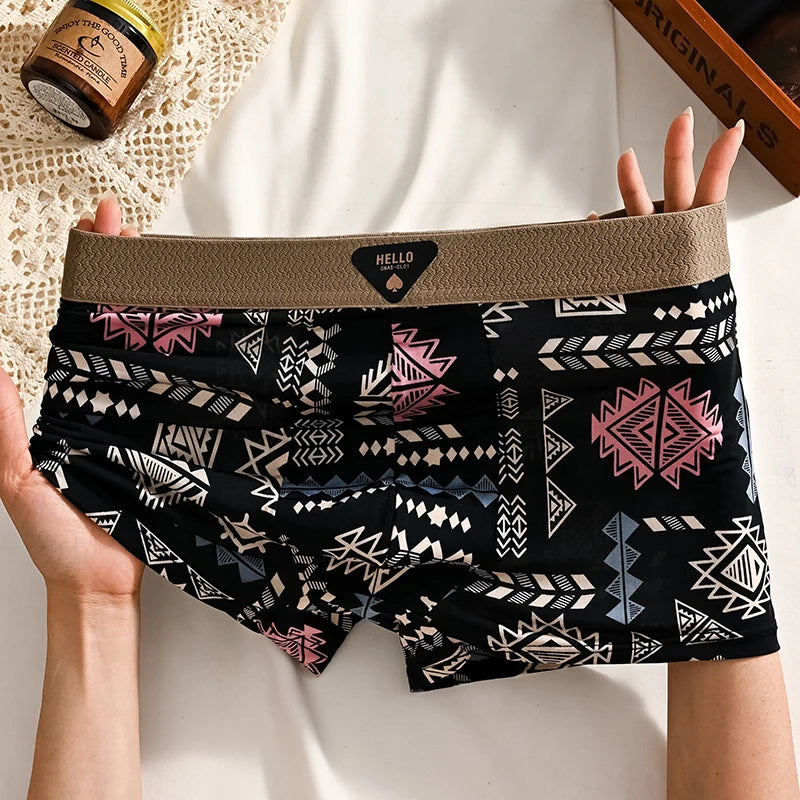 1 stücke männer Unterwäsche Eis Seide Boxer Shorts Plus Größe 6XL Unterhosen Atmungsaktiv Sexy Dünne Höschen Drucken Dessous Großhandel 5803