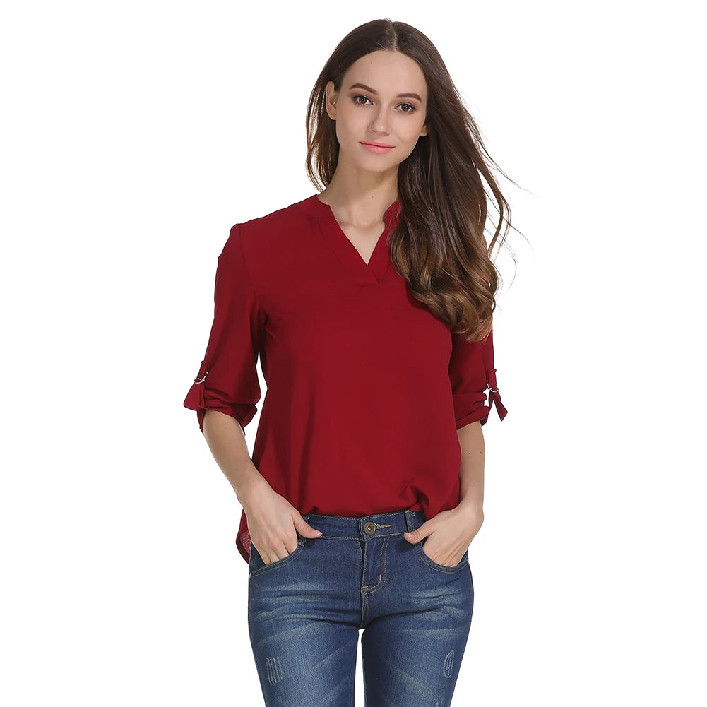 Übergrößen-Bluse Damenkleidung Langarm-Hemd Chiffon-Bluse Damen-Oberteil