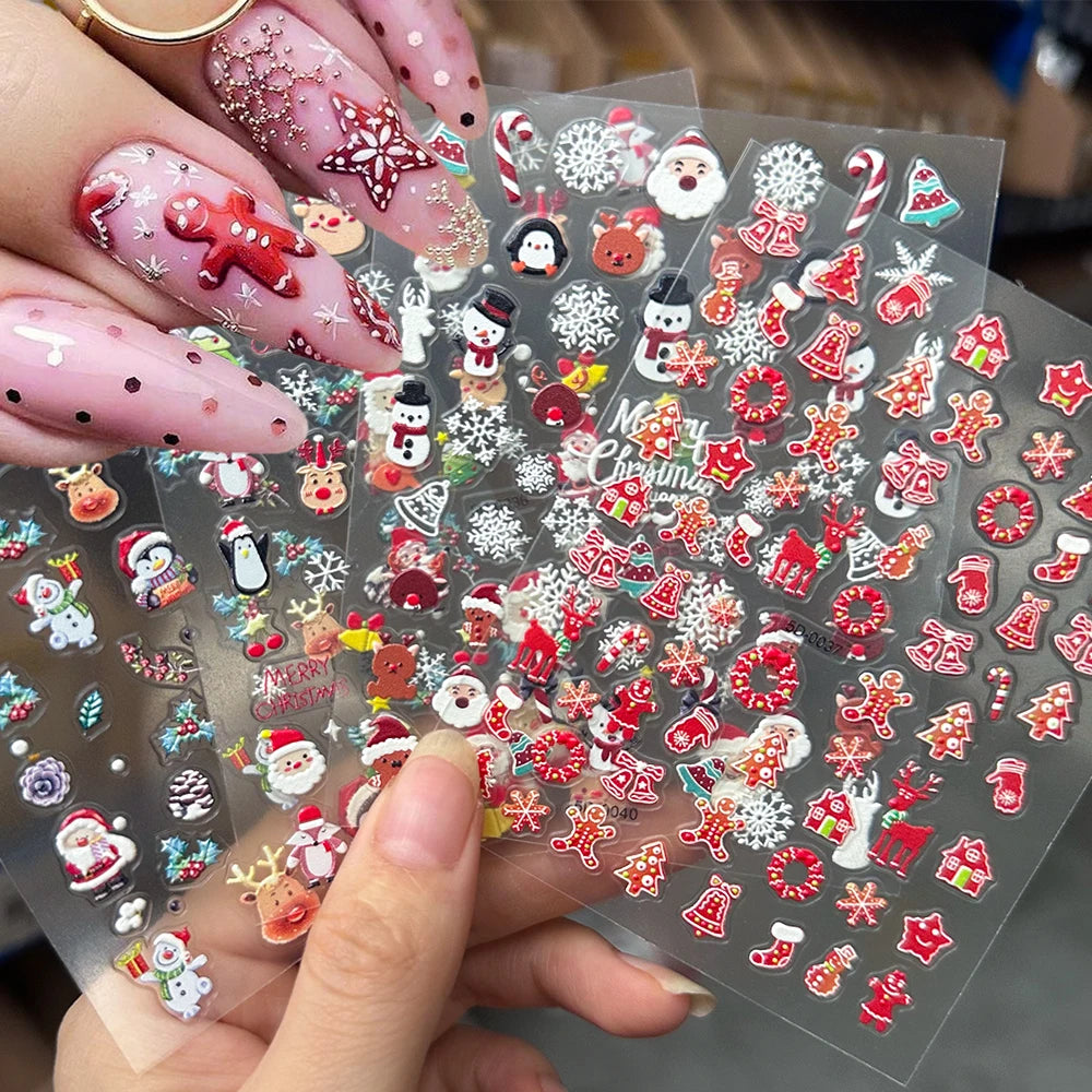 1 Stück 5D Red Gingerbread Man Schneeflocken Weihnachten Nagelaufkleber Niedlicher Schneemann Weihnachtsmann Winter Nagelaufkleber Maniküre Dekorationen