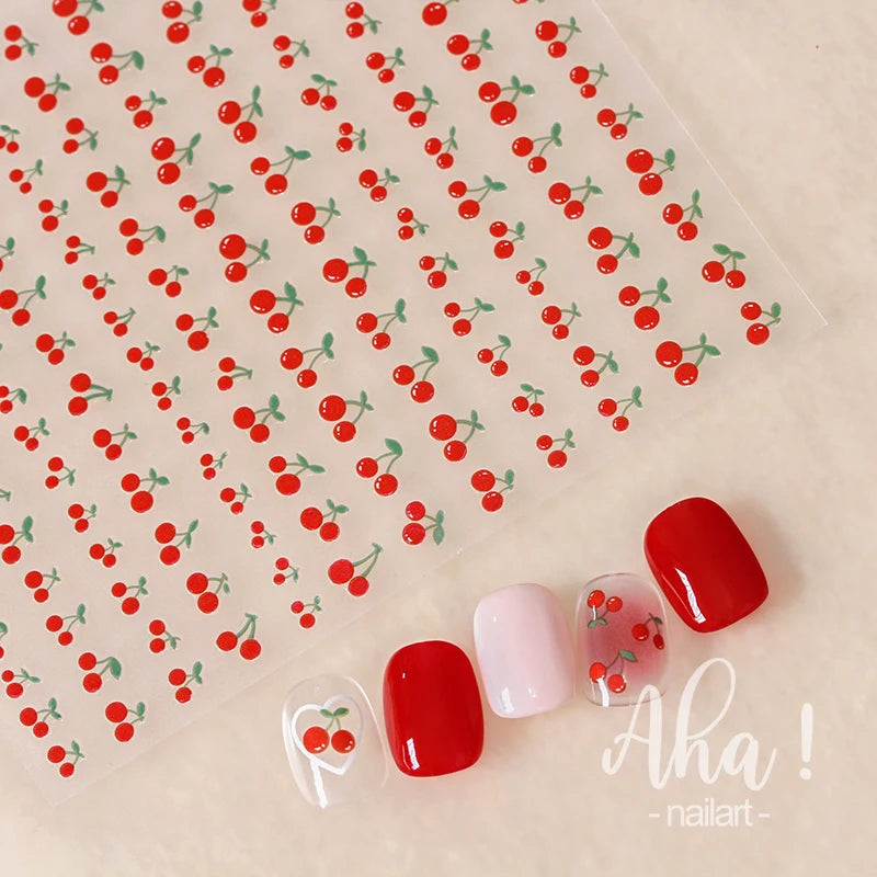 1Pc Kawaii Rote Kirsche Bogen Nail art Aufkleber Nette Sommer Obst Erdbeere Kirsche Klebe Aufkleber 8*10cm slider Nail art Dekoration