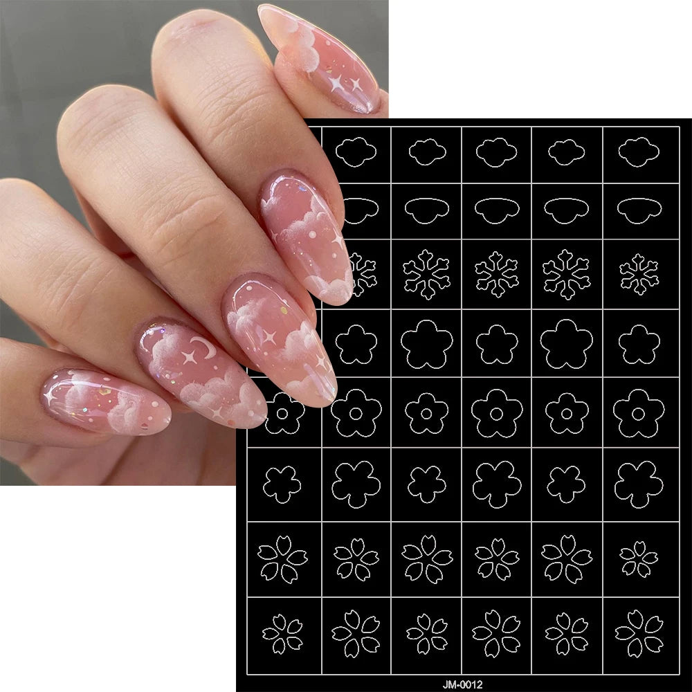 24 Muster Airbrush-Schablonen, Nagelkunst-Aufkleber, hohler Schmetterling/Blume/Schleife/Französische Liniendruckschablonen, Nagelaufkleber, DIY-Werkzeuge