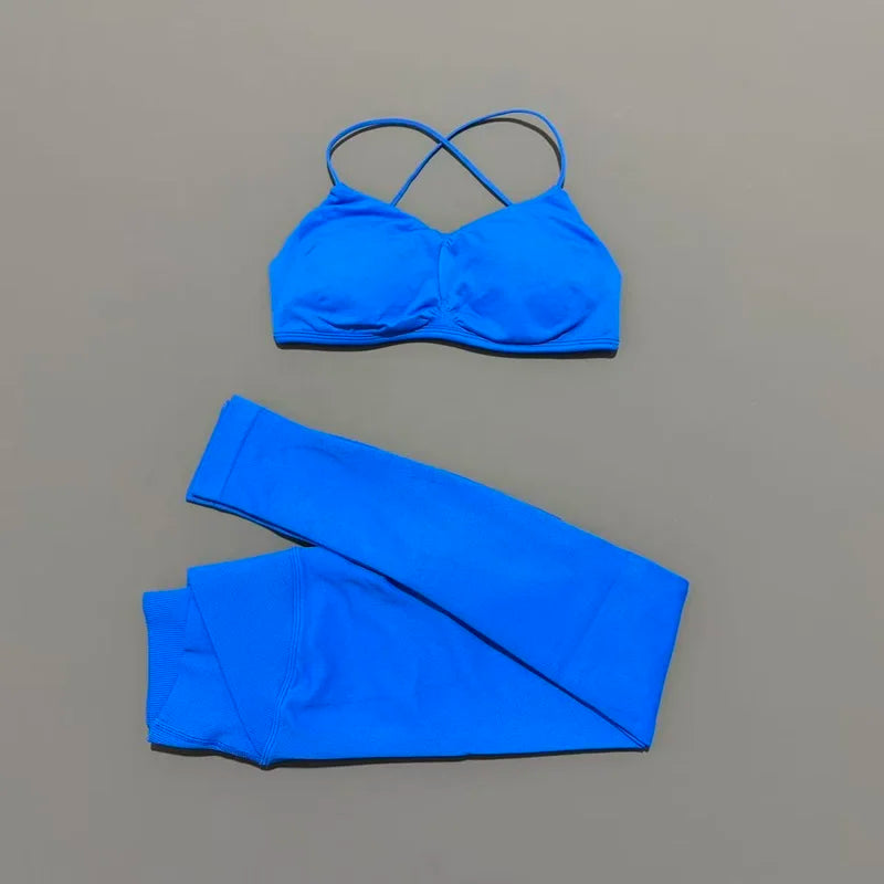2-teiliges HISTELLO Vision Fitness-Set für Damen, Yoga, nahtloser Cross-BH, Scrunch-Leggings, Anzug für Gym, Pilates, Workout, Sport-Leggings-Set