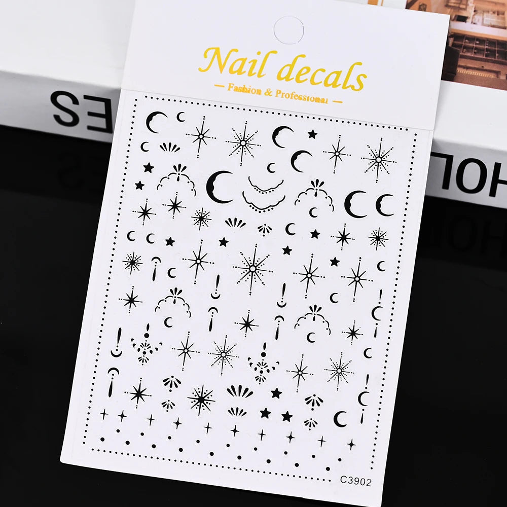 Vergoldete Stern und Mond Bronzing Nail Art Aufkleber hochwertige 3D Gold/Silber selbst klebende Slider DIY Nagel Aufkleber Dekoration 8*10cm