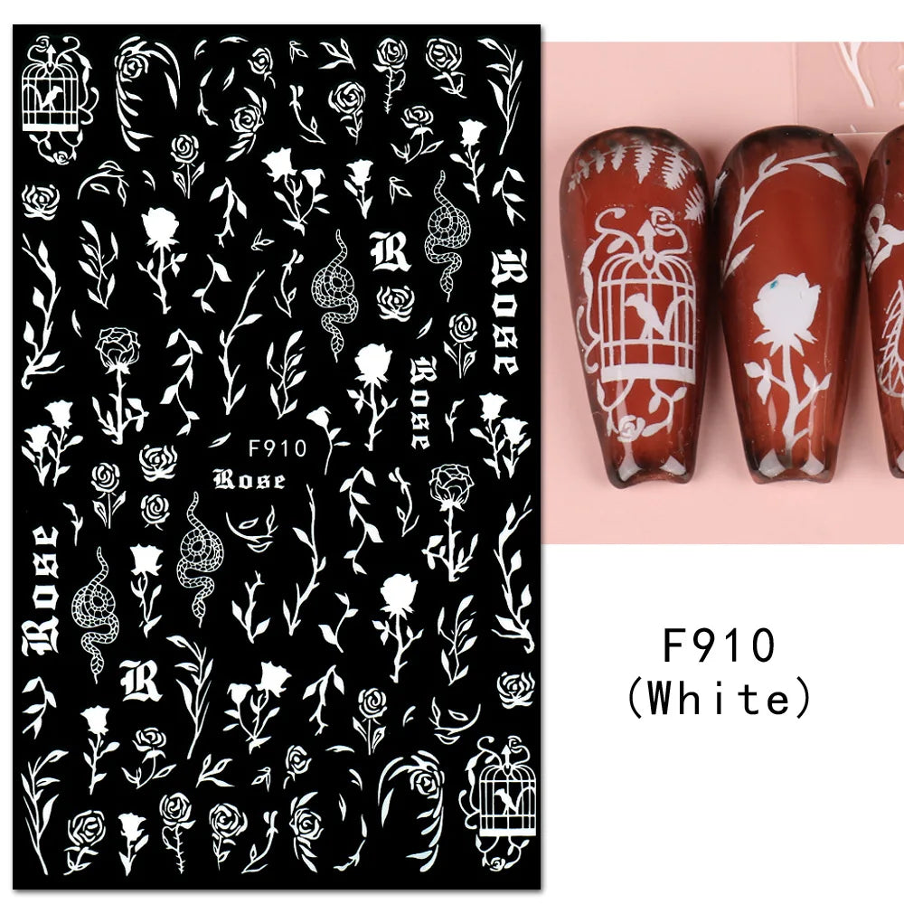 1PCS Schwarz Weiß Schmetterling Laser Nagel Aufkleber Y2K Nail art Dekoration Abstrakte Linien Bronzing Blumen Aufkleber Für Nägel