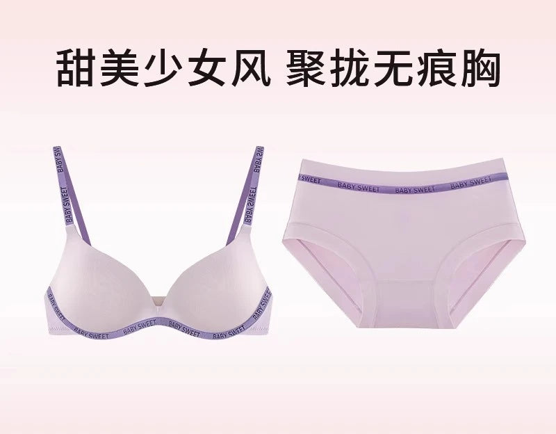Kabelloses, nicht gepolstertes BH-Set für kleine Brüste, nahtloser Komfort-Bralette und Slip, reine, elegante Damenunterwäsche für Teenager und Mädchen