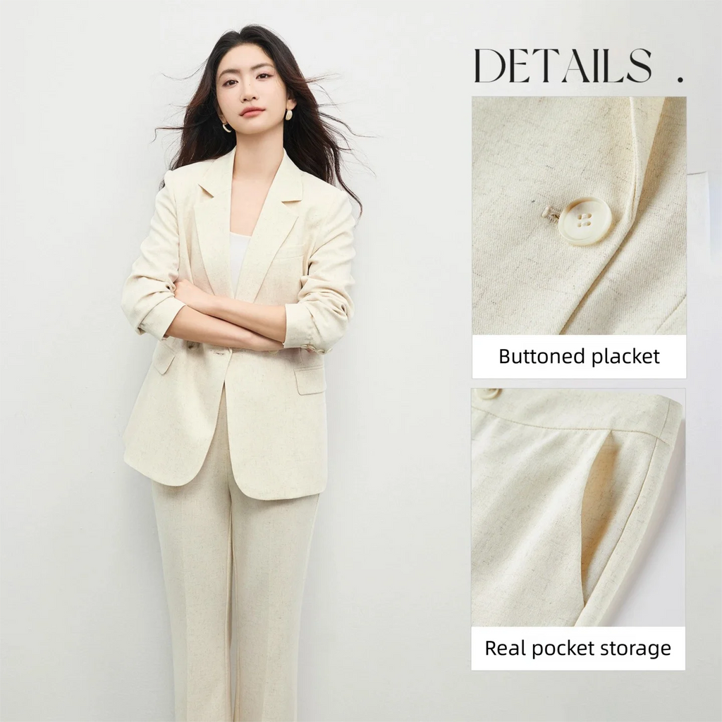 SENTUBILA Leinenmischung Damen-Blazer-Anzug-Set mit Reverskragen und Schlaghose 2026 Büro-Outfits Damenkleidung 161ZA4991