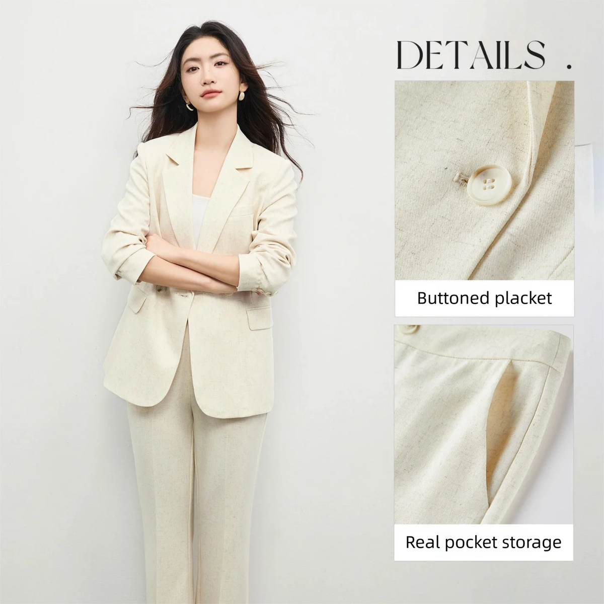 SENTUBILA Leinenmischung Damen-Blazer-Anzug-Set mit Reverskragen und Schlaghose 2026 Büro-Outfits Damenkleidung 161ZA4991