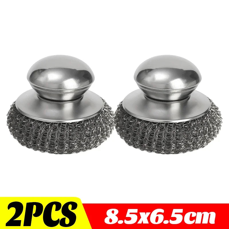 1-10PCS Edelstahl Topf Pinsel mit Griff Heavy Duty Geschirrspülen Draht Ball Metall Wäscher für Home Küche reinigung Werkzeug