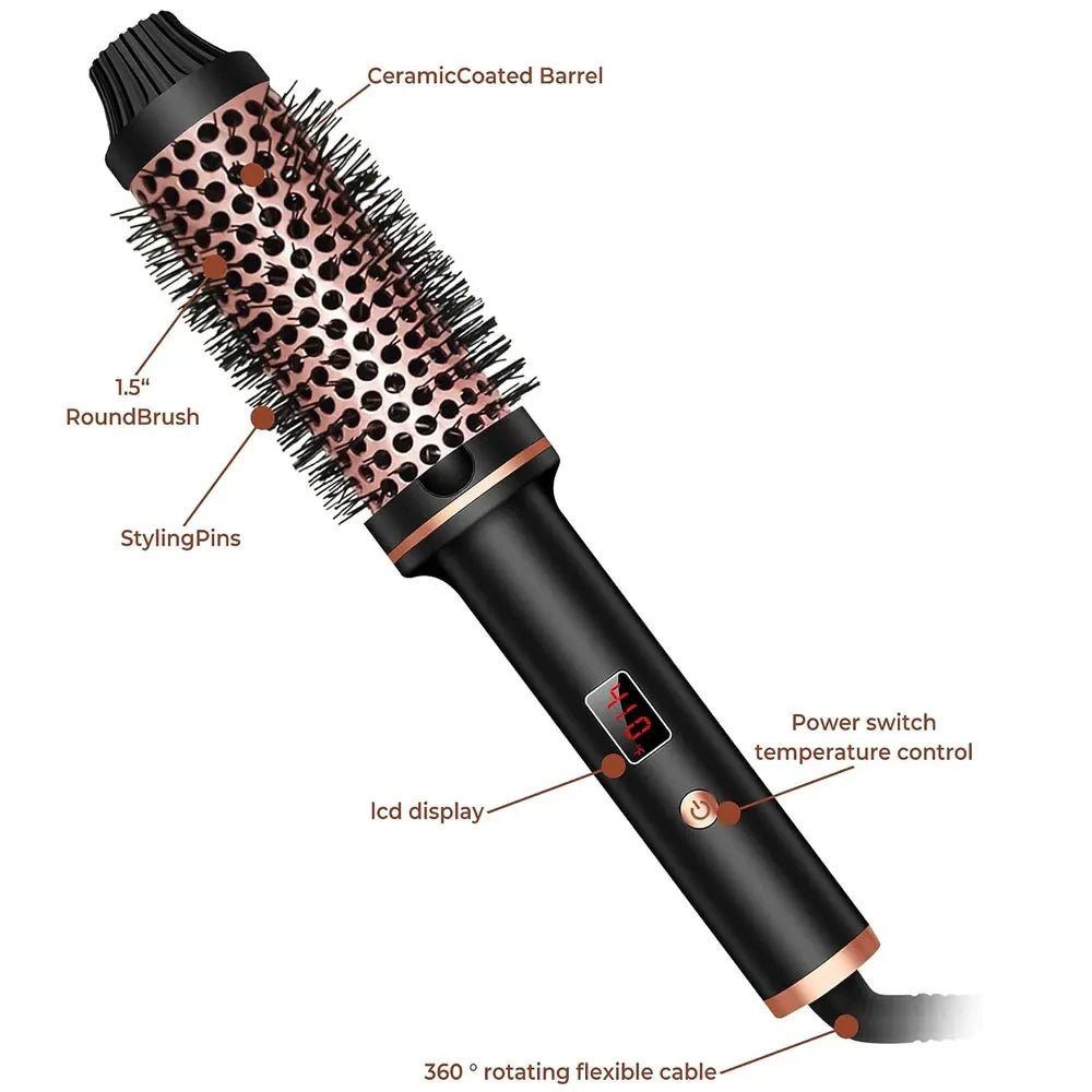 3-in-1-Lockenwickler mit ionischem Haar, professioneller Lockenstab, beheizte Haar-Styling-Bürste, Anti-Verbrühungs-Thermobürste, Lockenstäbchen