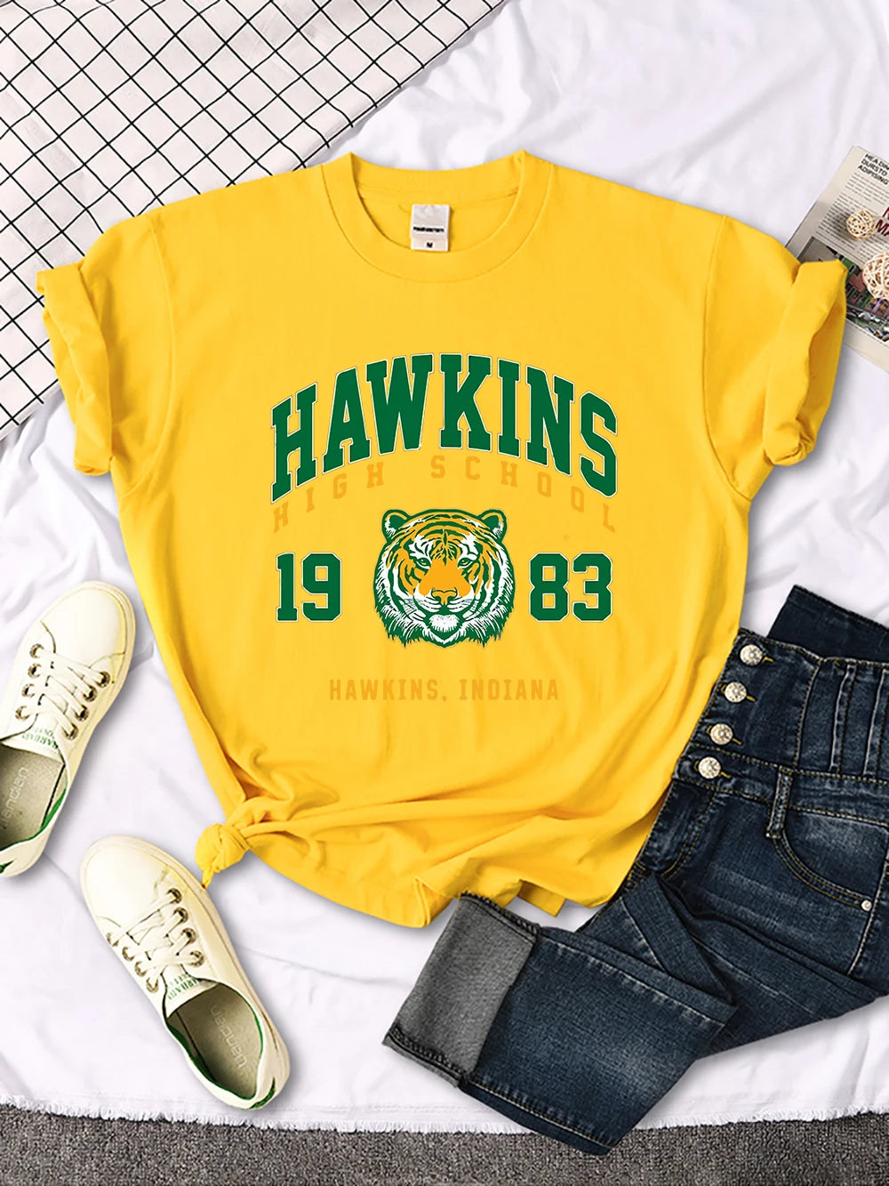 Hawkins High School 1983, bedrucktes Damen-T-Shirt, neue Harajuku-T-Shirts, Street-Fashion, Streetwear, lässige Rundhalsausschnitt-Kleidung