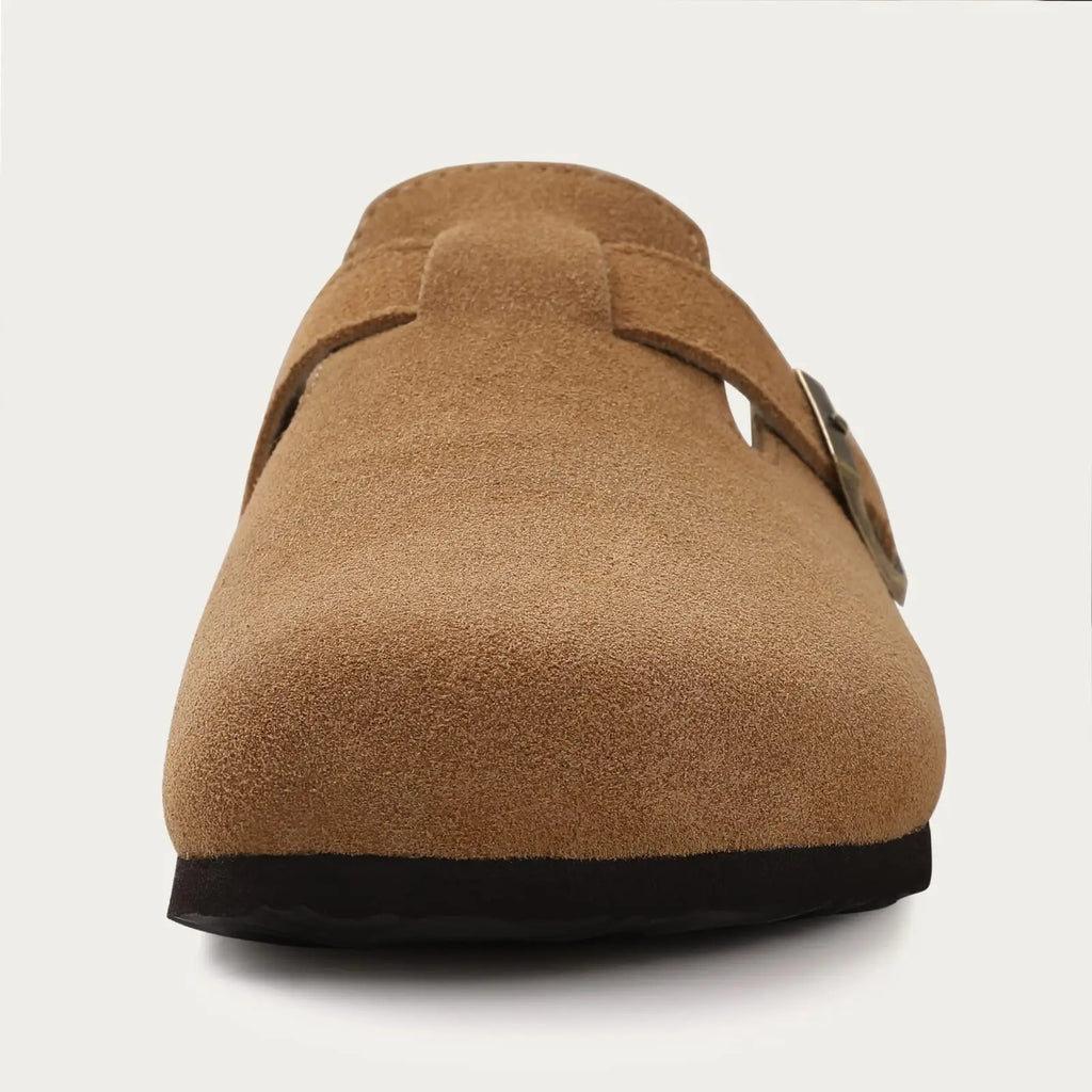 Kidmi Herren-Clogs aus Wildleder mit Korkfußbett, Clogs für Damen, weiches Leder, verstellbare Schnalle, Slip-on-Kartoffelschuhe, Sandalen, Strandpantoffeln