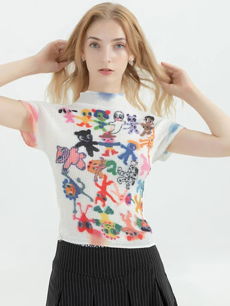 Frauen T-shirt Harajuku Koreanische Y2k Grafik Druck Kurzarm T Top Kleidung Mode Vintage Streetwear Oansatz T-shirts Sommer