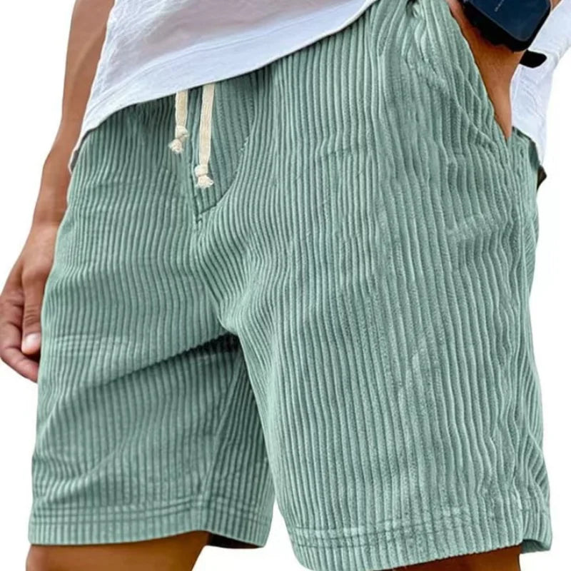 Sommer Cord-Shorts für Herren, dünn, schnelltrocknend, einfarbig, lässige Sport-Jogging-Shorts, locker geschnitten, 5-Punkte-Shorts über dem Knie, Cargo-Hose