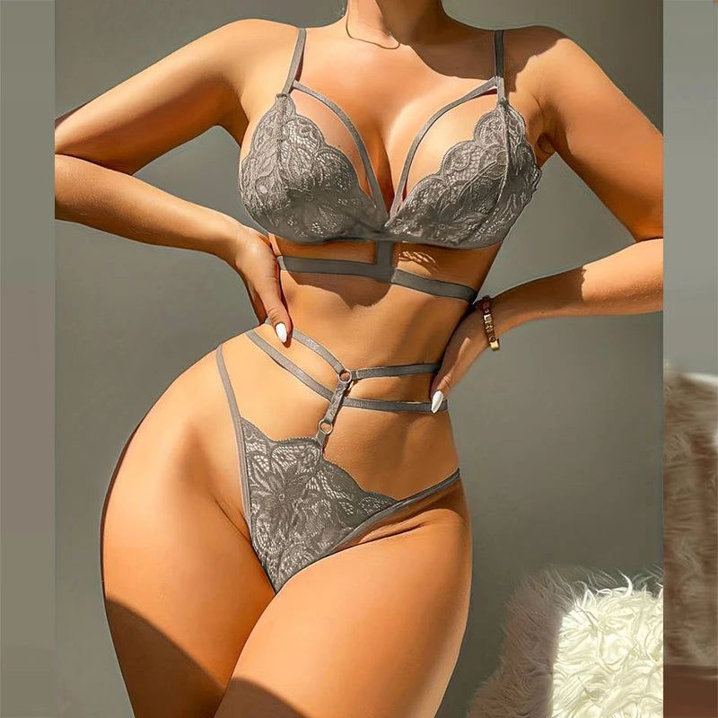 Dessous-Set, sexy, nahtloser, rückenfreier BH, aushöhlen, hoch taillierte Tangas, zarte 2-teilige reine erotische Unterwäsche-Sets, Damen-Unterwäsche