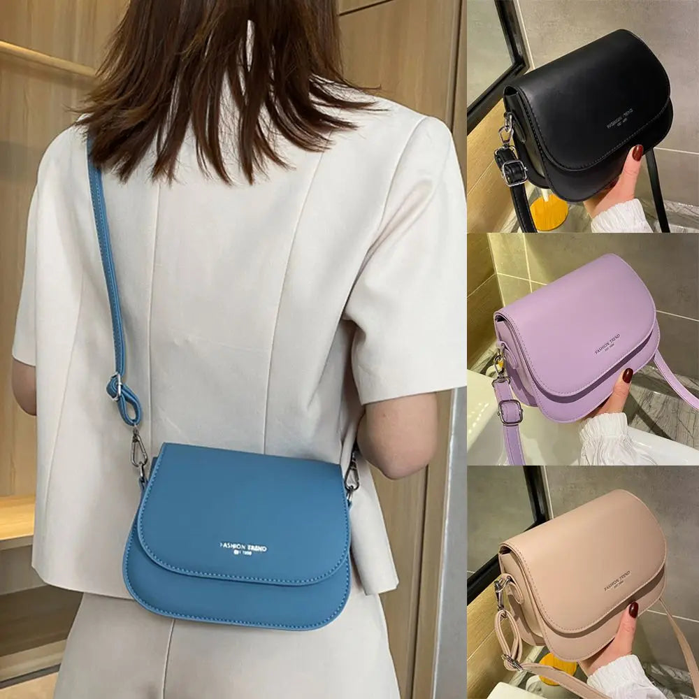 Trendy Sattel Schulter Tasche Frauen PU Leder Umhängetasche Einfache Feste Farbe Klappe Umhängetasche Mode Handtaschen Beutel