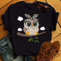 Cartoon Eule Druck T Shirt Frauen Kawaii Grafik Shirts Casual Kurzarm Schwarz Weibliche T Oansatz Harajuku T-shirts