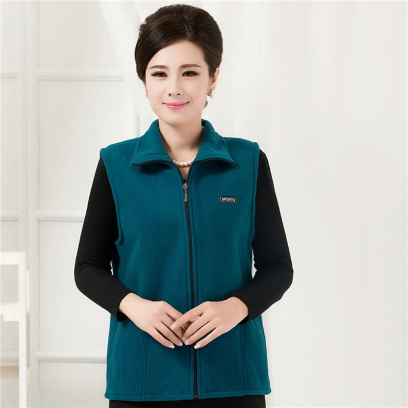 Plus Size Damen Polar Fleece Weste ärmellos große Reißverschlussjacke Herbstmode Freizeitweste für Damen