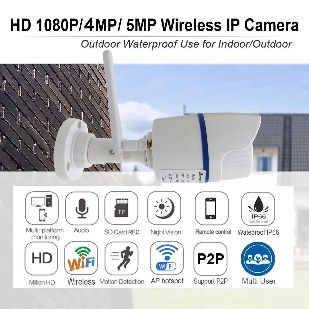 5MP 1080P IP-Kamera WLAN Außenkamera Drahtlose Überwachungskamera mit Audio für Zuhause IPCam Onvif P2P SD-Kartensteckplatz