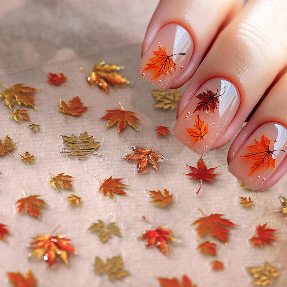  ﻿ Neue 5D Jelly Relief Herbst Ahornblätter Nagelaufkleber Bronzing Ahornblatt Kürbis Ginkgo Muster Nagelaufkleber Charms Y2K Deco ﻿ ﻿