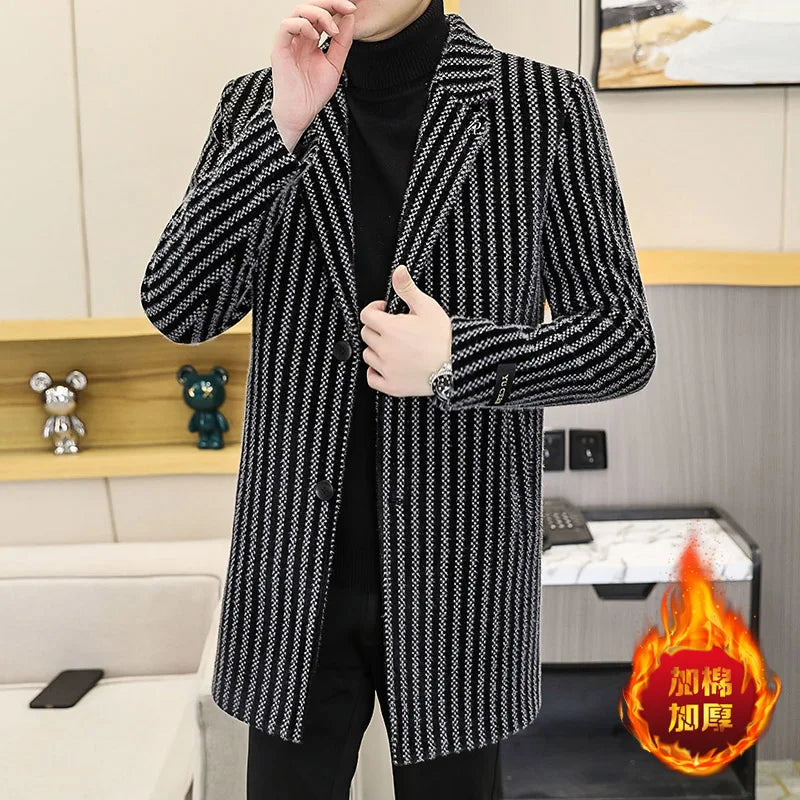 Hochwertiger mittellanger Trenchcoat für Herren, Herbst- und Winterkollektion für Herren, mit Baumwolle gepolsterter Herren-Wollmantel, Chenille-Jac