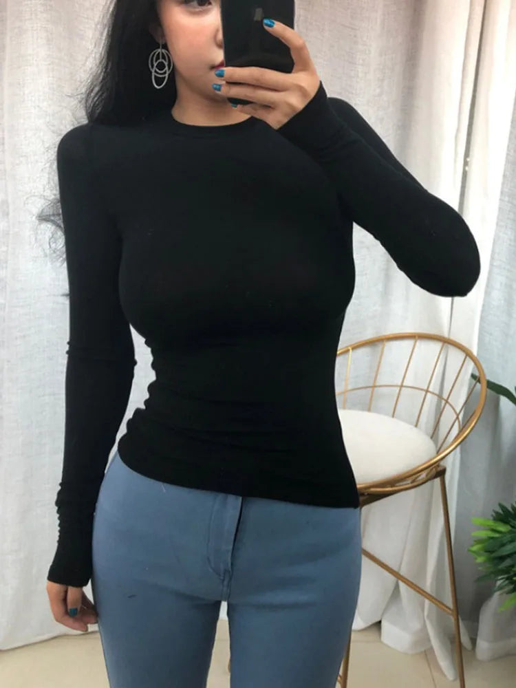 Dünne Sommer Top Sexy T Shirt Frauen Elastizität T-Shirt Koreanischen Stil Frau Kleidung Dünnes T-shirt Weibliche Casual Langarm Tops