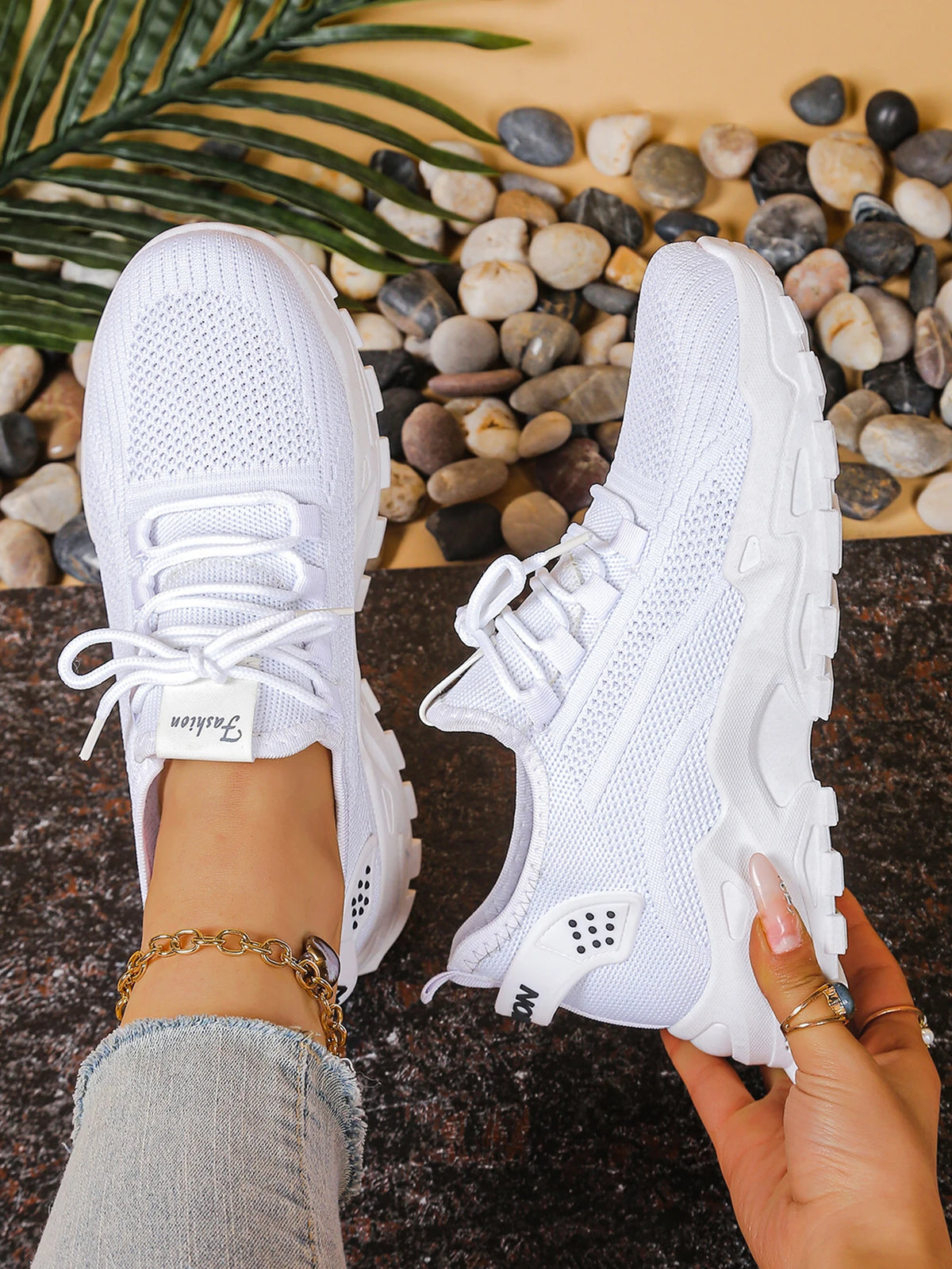 Freizeitschuhe für Damen, trendig und vielseitig, Mesh, atmungsaktiv, weiche Sohle, Schnür-Freizeitsportschuhe