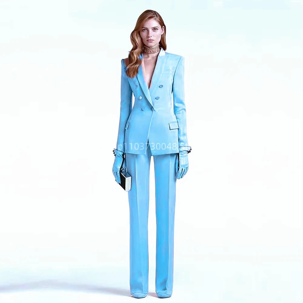 Elegantes, zweireihiges Blazer- und Hosen-Set für Damen, hochwertiger zweiteiliger Hosenanzug, Büro-Outfit, modische, passende Sets