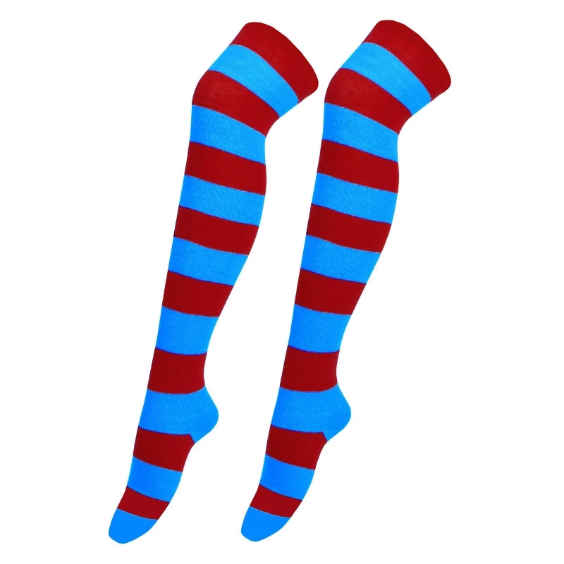 Frauen Gestreiften Druck Über Knie Lange Socken Oberschenkel Hohe Strümpfe für Weihnachten Halloween Anime Cosplay Kostüm Zubehör M6CD