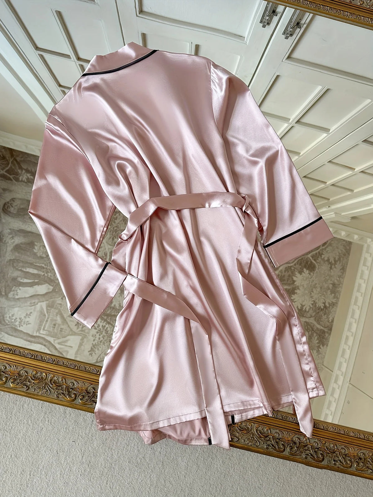 Eleganter Damen-Schlafmantel mit V-Ausschnitt, Selbstbindegürtel, Lockerer Pyjama, Lässiger und Bequemer Schlafzimmer-Bademantel, Loungewear, Nachtwäsche