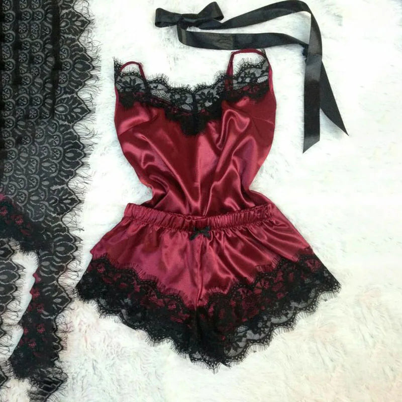 Sexy Pyjamas Set Frauen Nachtwäsche Eis Seide Satin Nachthemden Robe Dessous Set