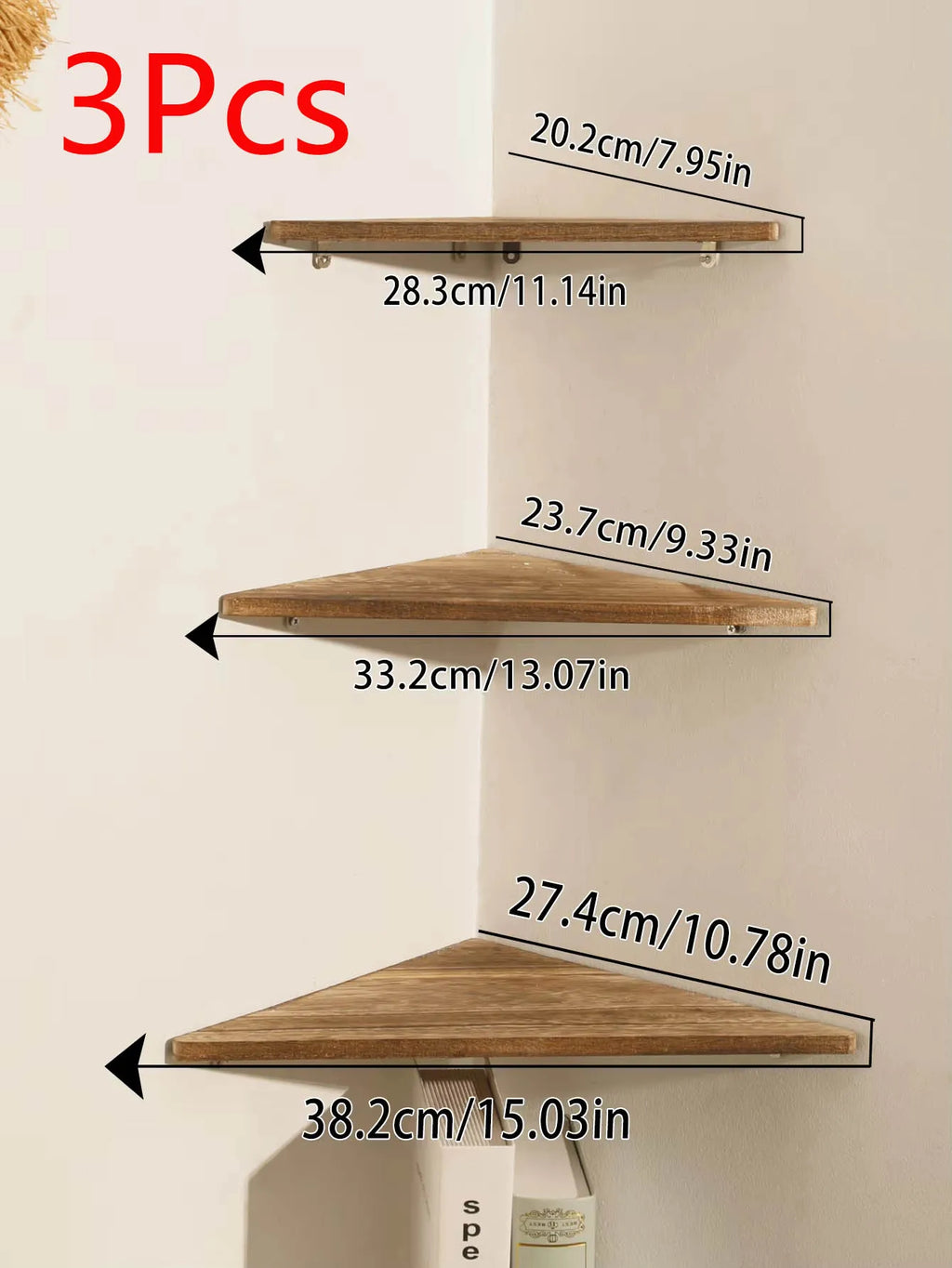 Holzkohle gebranntes Holz-Eckregal, Holz schwebendes Regal, Display-Ständer, Haushaltsgeräte, Buch, Blumentopfhalter, Wohnzimmer, Kunst, Geschenk