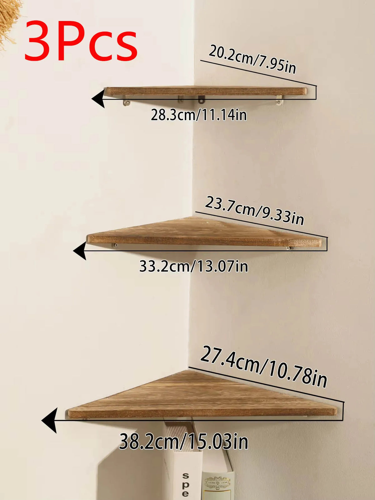 Holzkohle gebranntes Holz-Eckregal, Holz schwebendes Regal, Display-Ständer, Haushaltsgeräte, Buch, Blumentopfhalter, Wohnzimmer, Kunst, Geschenk