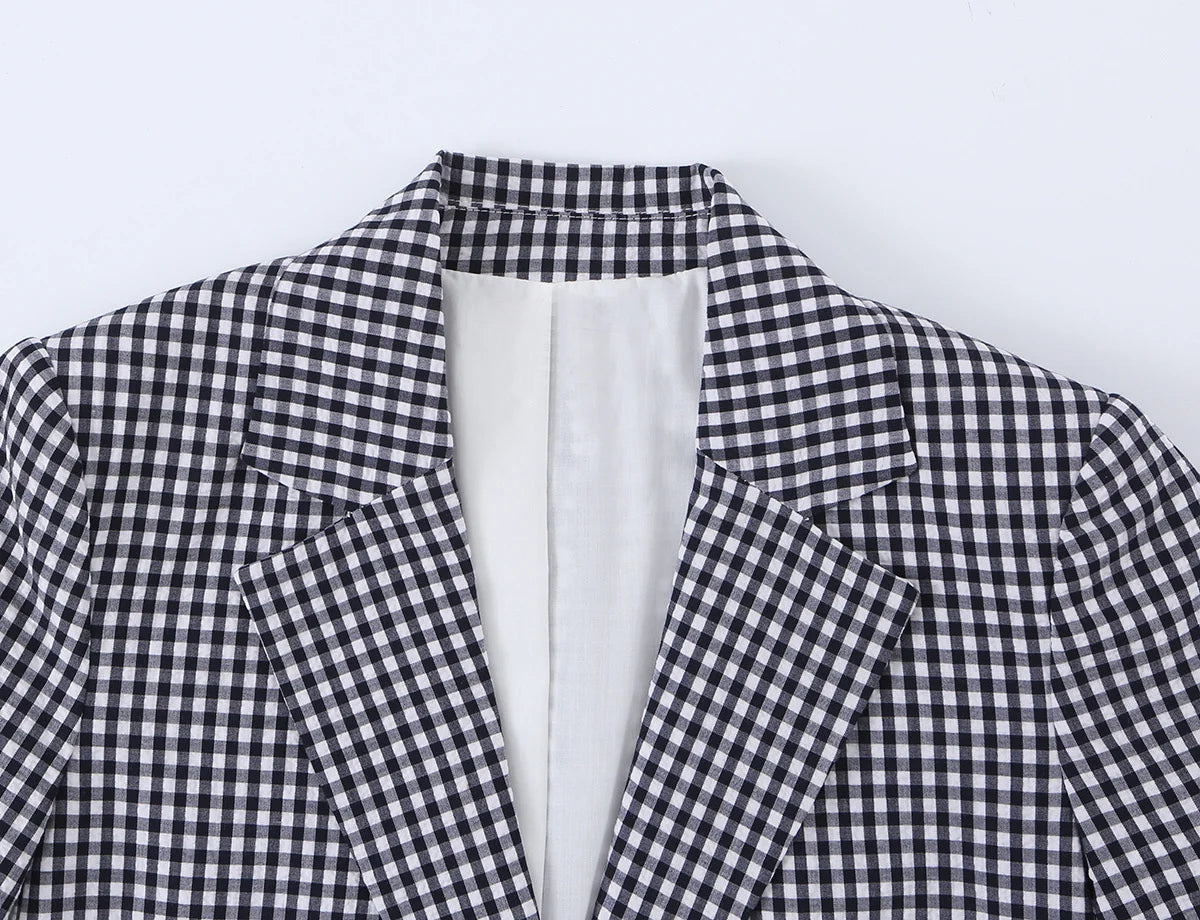 KONDALA Chic Fashion 2026 Lässiger Damen-Karo-Anzug Sommer Kurzer Blazer mit Knöpfen + Gerade Lange Hose mit Reißverschluss Elegante Damenanzüge